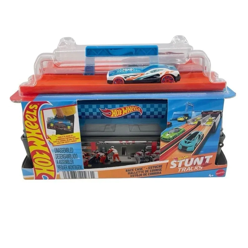 Hot Wheels Race Case Stunt Tracks Playset Dual Launcher 2 Cars Storage Case New